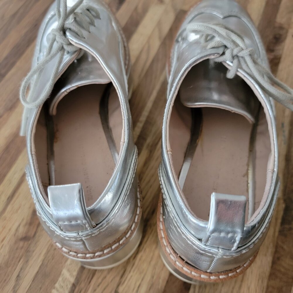 Zara Basic Platform Metallic Silver Mirror Oxfor … - image 7